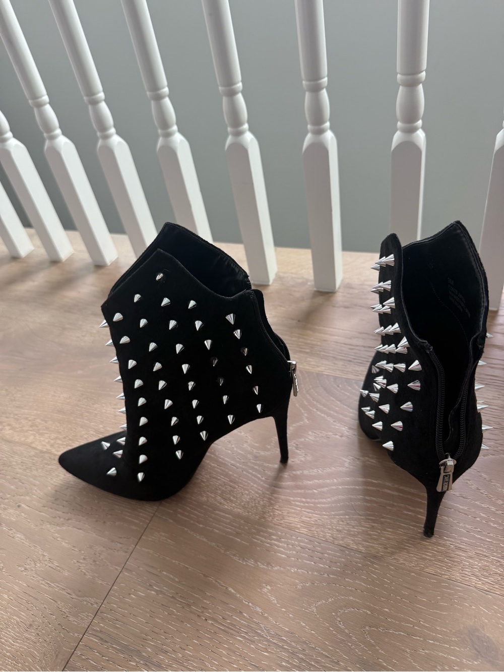 Black Studded Pointed-Toe Ankle Boots - Women